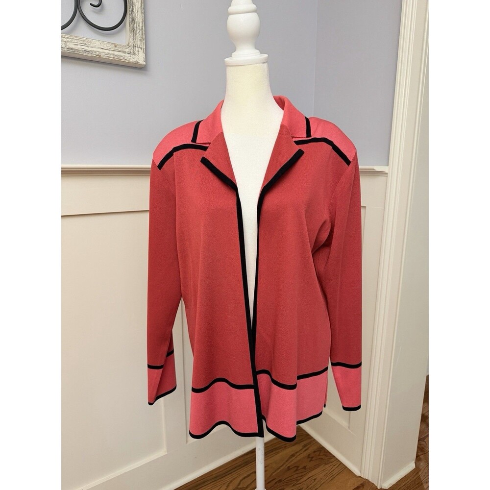 Exclusively MISOOK Cardigan Sz Large Color Block Pink Salmon Collared EUC